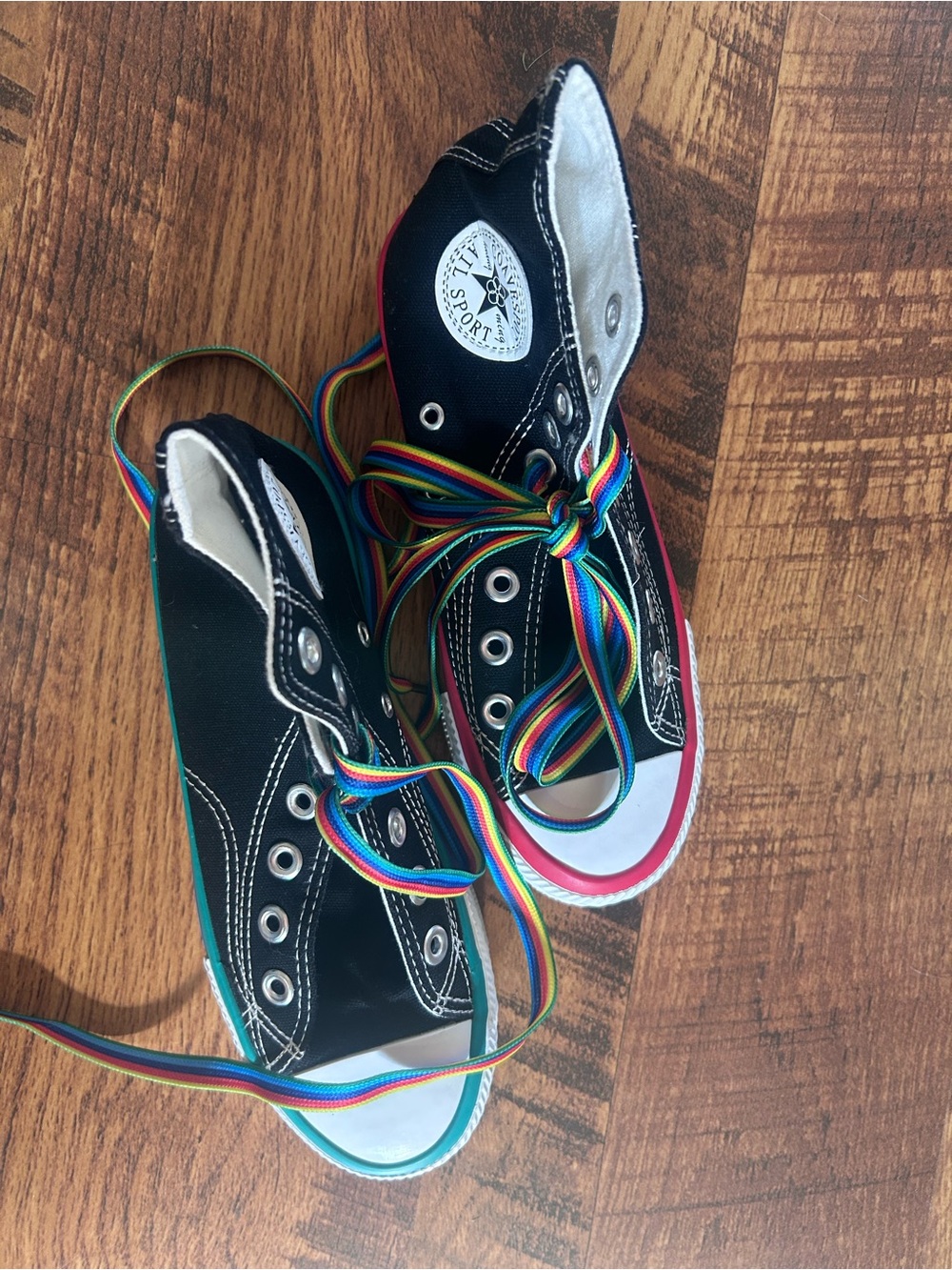 Kids Black High-Top Sneakers with Rainbow Laces - Picture 3 of 5